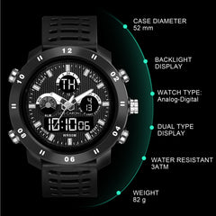 Analog-Digital Sports Watch: Chronograph, Dual Time, Alarm, Stopwatch, Water-Resistant, Shock-Resistant, Back Light Display- The Perfect Watches for Men LCDA8010