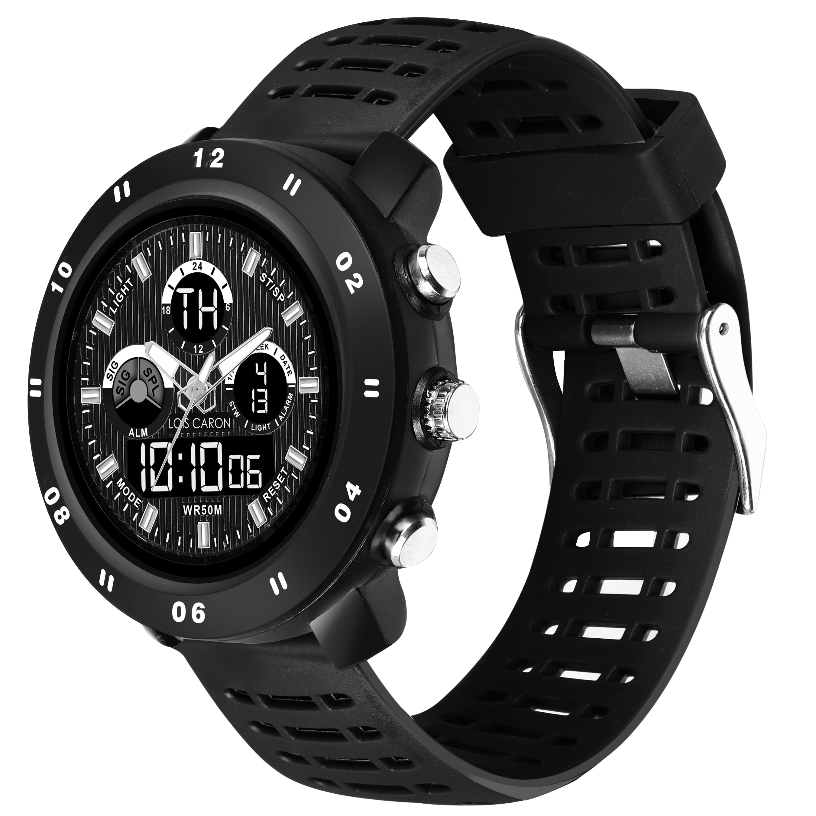 Analog-Digital Sports Watch: Chronograph, Dual Time, Alarm, Stopwatch, Water-Resistant, Shock-Resistant, Back Light Display- The Perfect Watches for Men LCDA8010