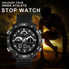 Analog-Digital Sports Watch: Chronograph, Dual Time, Alarm, Stopwatch, Water-Resistant, Shock-Resistant, Back Light Display- The Perfect Watches for Men LCDA8010