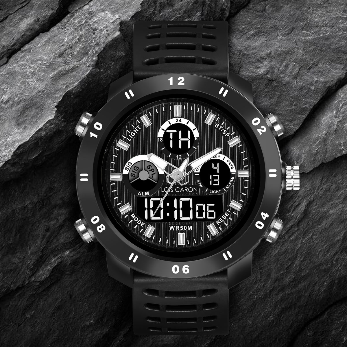 Analog-Digital Sports Watch: Chronograph, Dual Time, Alarm, Stopwatch, Water-Resistant, Shock-Resistant, Back Light Display- The Perfect Watches for Men LCDA8010