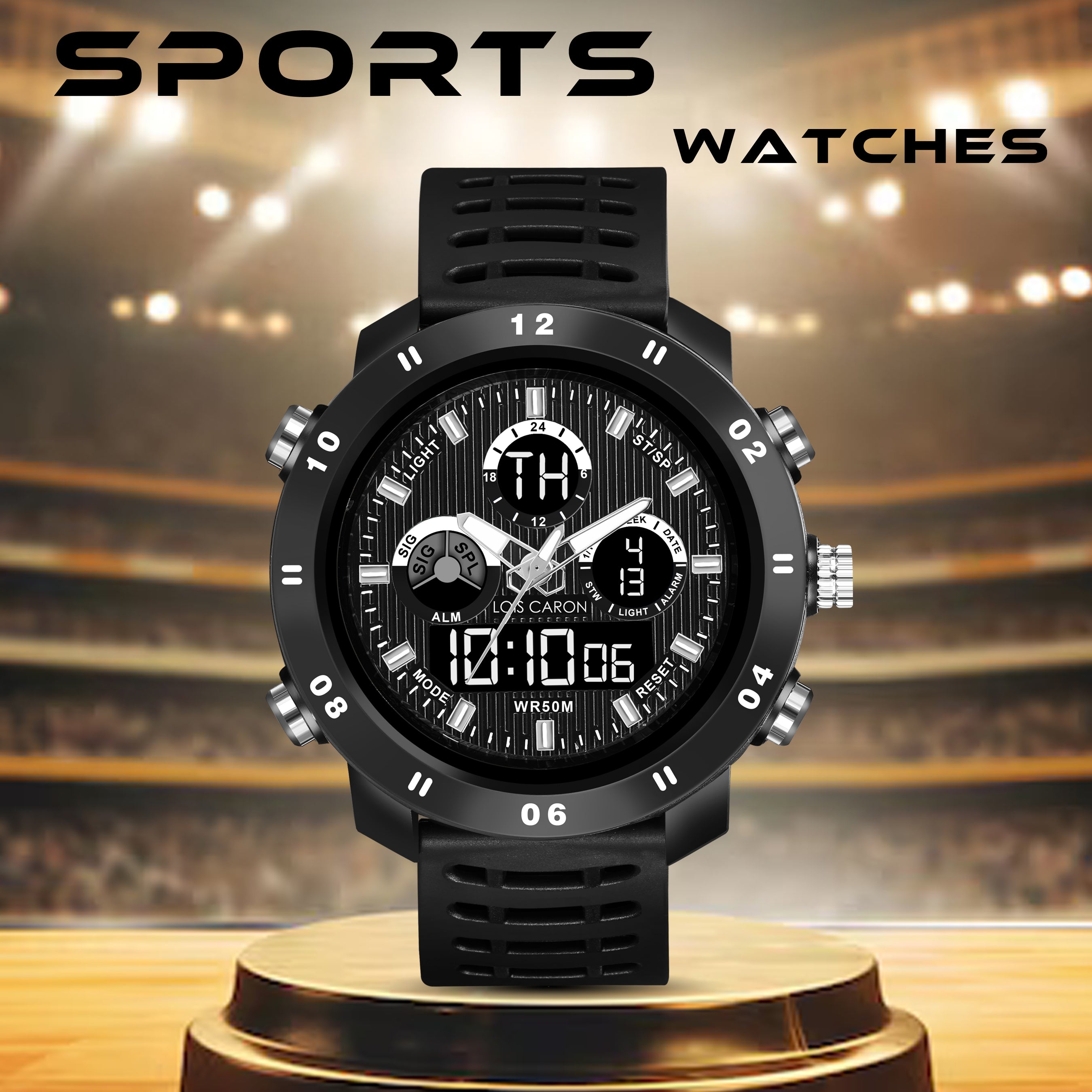 Analog-Digital Sports Watch: Chronograph, Dual Time, Alarm, Stopwatch, Water-Resistant, Shock-Resistant, Back Light Display- The Perfect Watches for Men LCDA8010