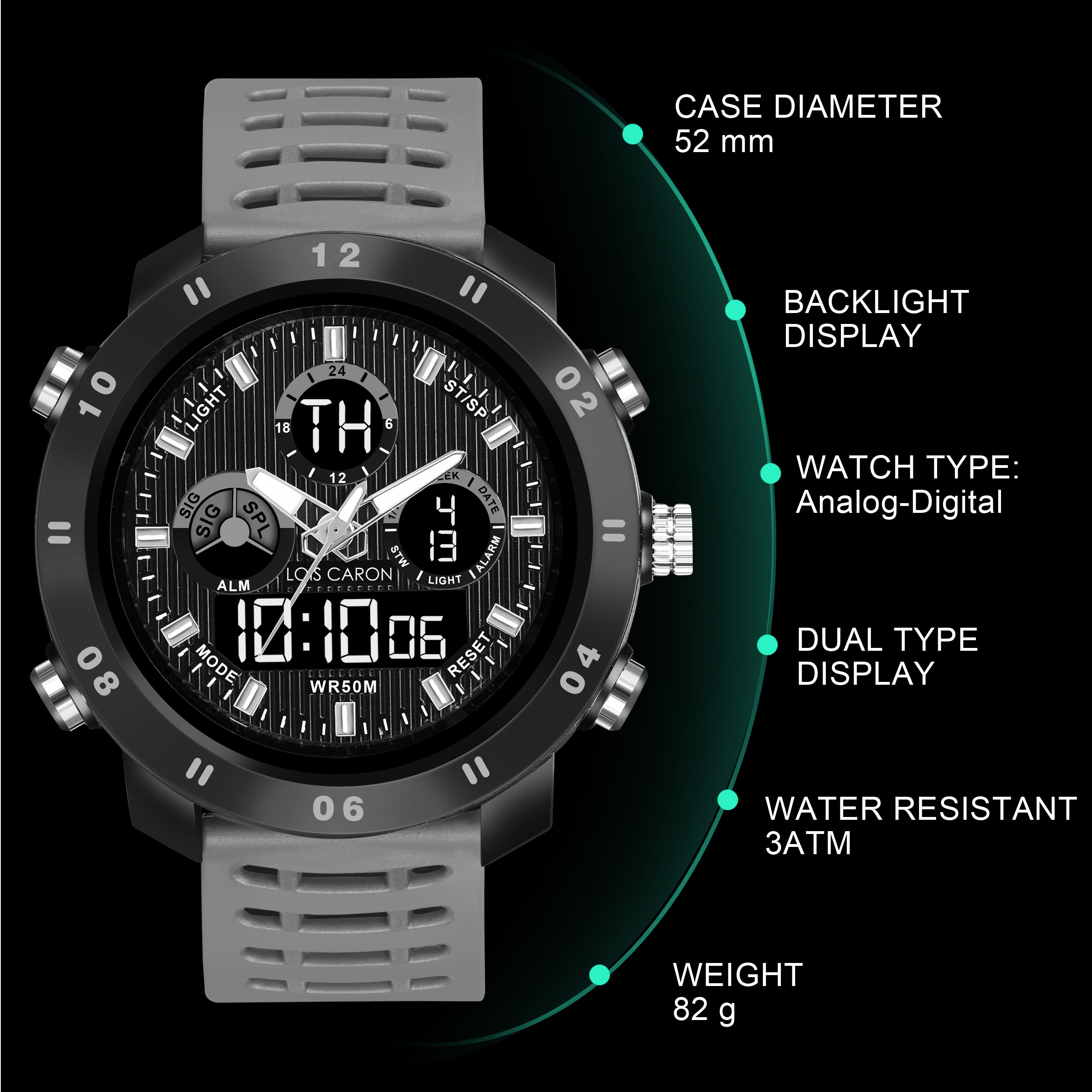 Analog-Digital Sports Watch: Chronograph, Dual Time, Alarm, Stopwatch, Water-Resistant, Shock-Resistant, Back Light Display- The Perfect Watches for Men LCDA8011