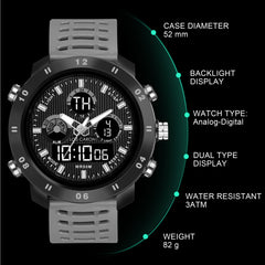 Analog-Digital Sports Watch: Chronograph, Dual Time, Alarm, Stopwatch, Water-Resistant, Shock-Resistant, Back Light Display- The Perfect Watches for Men LCDA8011