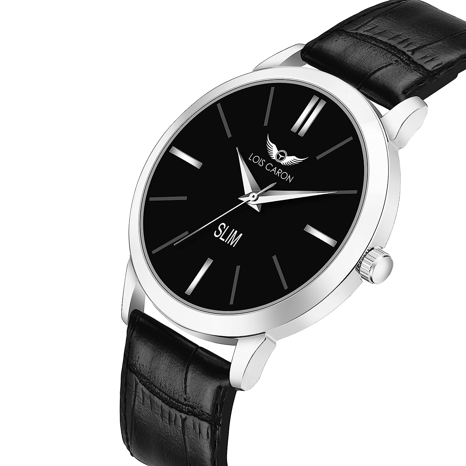 LOIS CARON Ultra Slim Series Black Dial & Black Leather Strap for Boys Analog Watch - for Men LCS-4254
