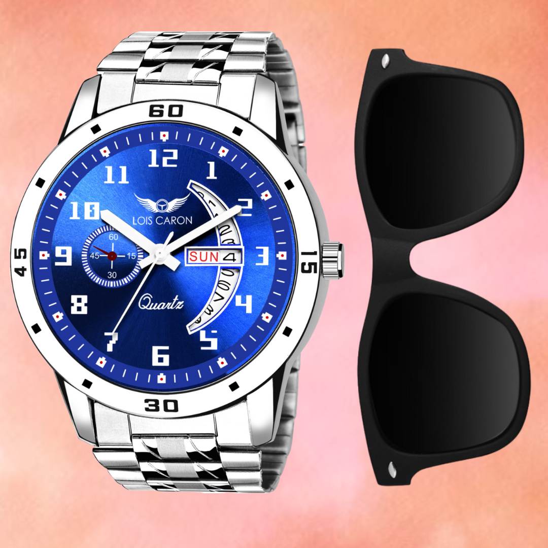 Combo Set of Sunglass and Watch With Premium Gift Box Packaging Analog Watch - For Men LCS-8188+sunglass