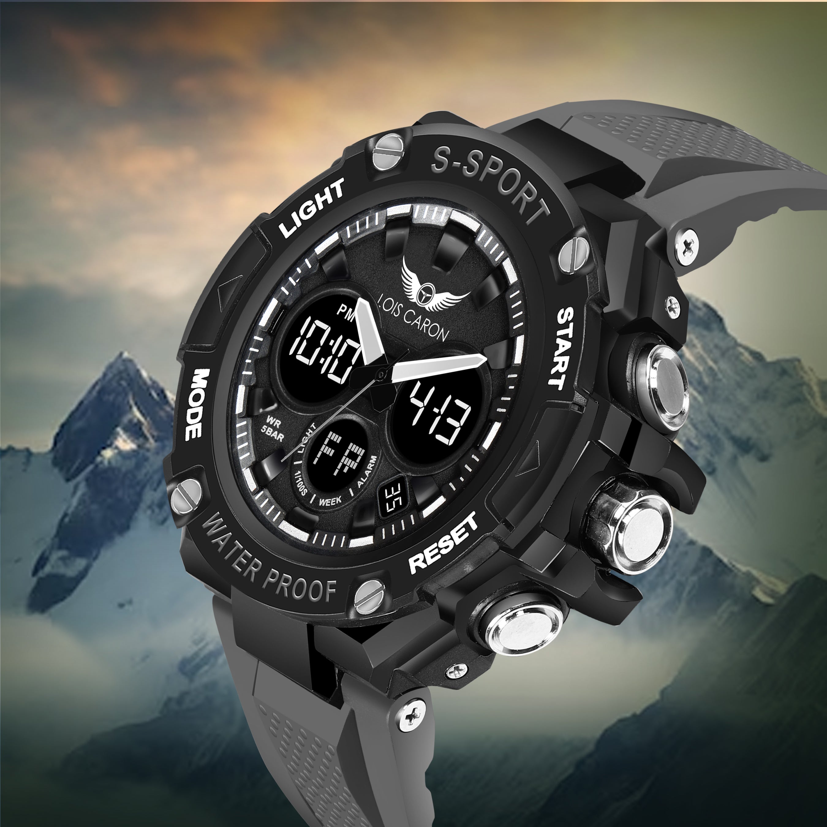 Analog-Digital Sports Watch: Chronograph, Dual Time, Alarm, Stopwatch, Water-Resistant, Shock-Resistant, Back Light Display- The Perfect Watches for Men LCDA8003