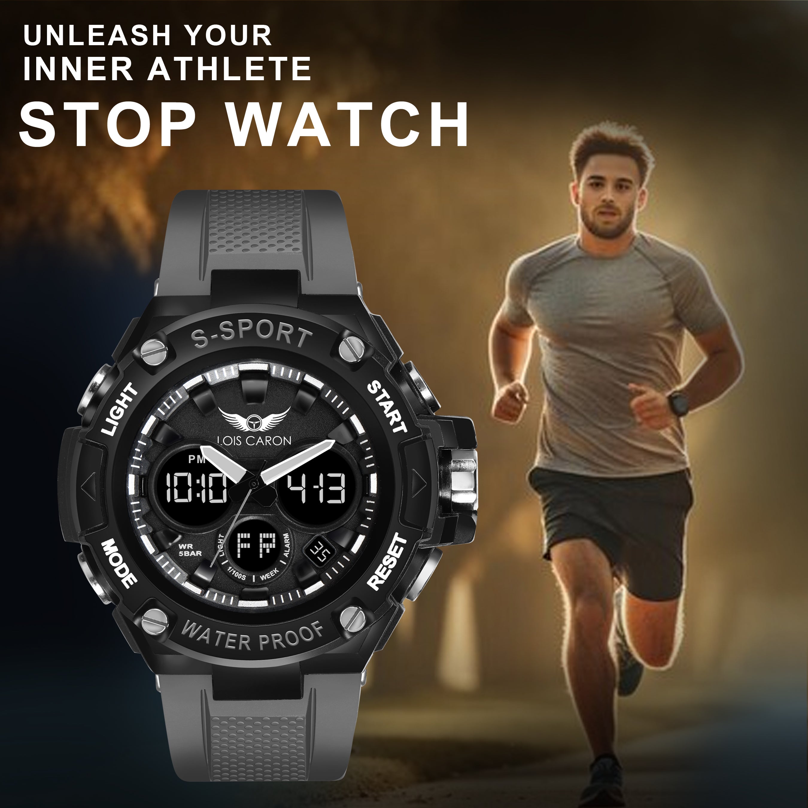 Analog-Digital Sports Watch: Chronograph, Dual Time, Alarm, Stopwatch, Water-Resistant, Shock-Resistant, Back Light Display- The Perfect Watches for Men LCDA8003