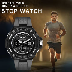 Analog-Digital Sports Watch: Chronograph, Dual Time, Alarm, Stopwatch, Water-Resistant, Shock-Resistant, Back Light Display- The Perfect Watches for Men LCDA8003
