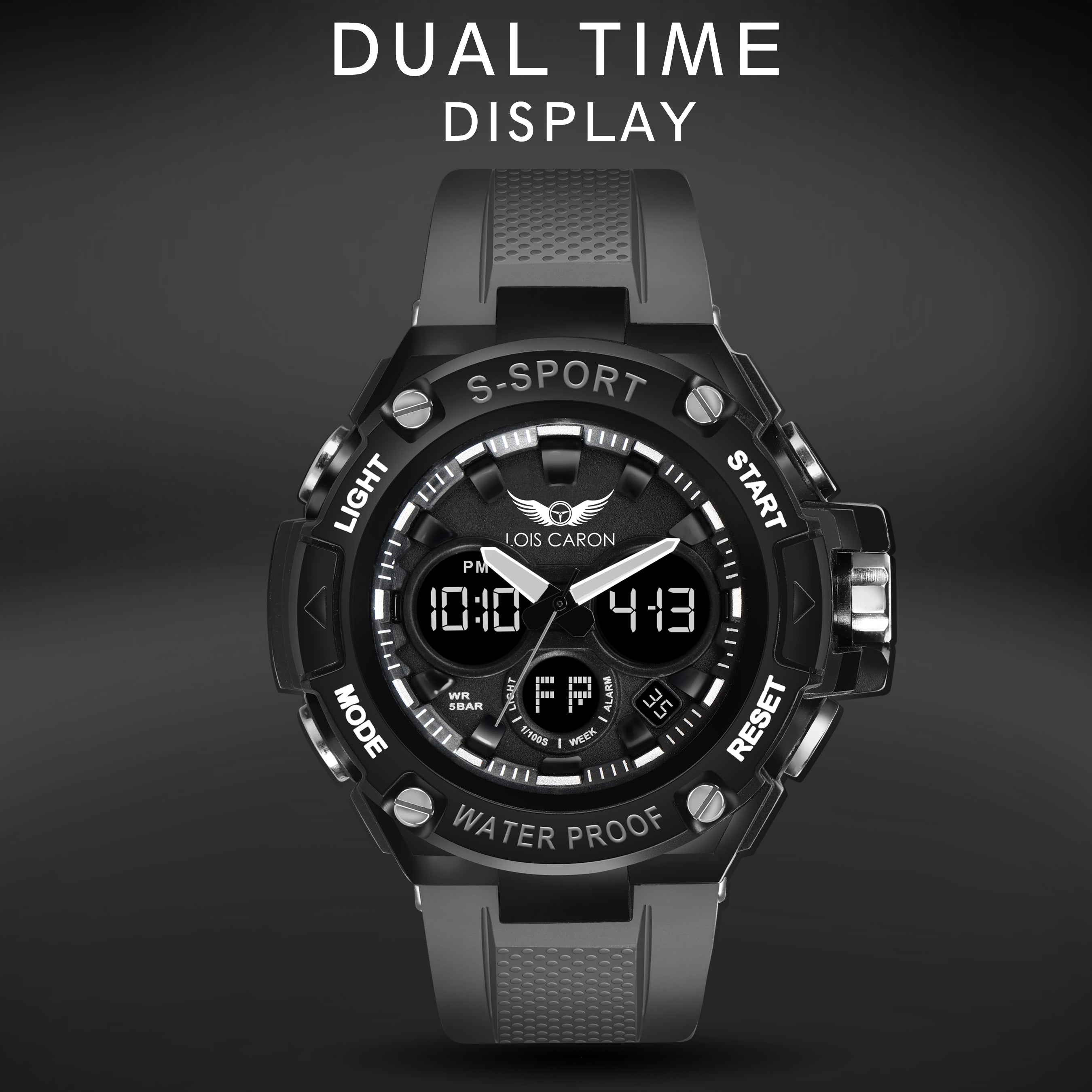 Analog-Digital Sports Watch: Chronograph, Dual Time, Alarm, Stopwatch, Water-Resistant, Shock-Resistant, Back Light Display- The Perfect Watches for Men LCDA8003