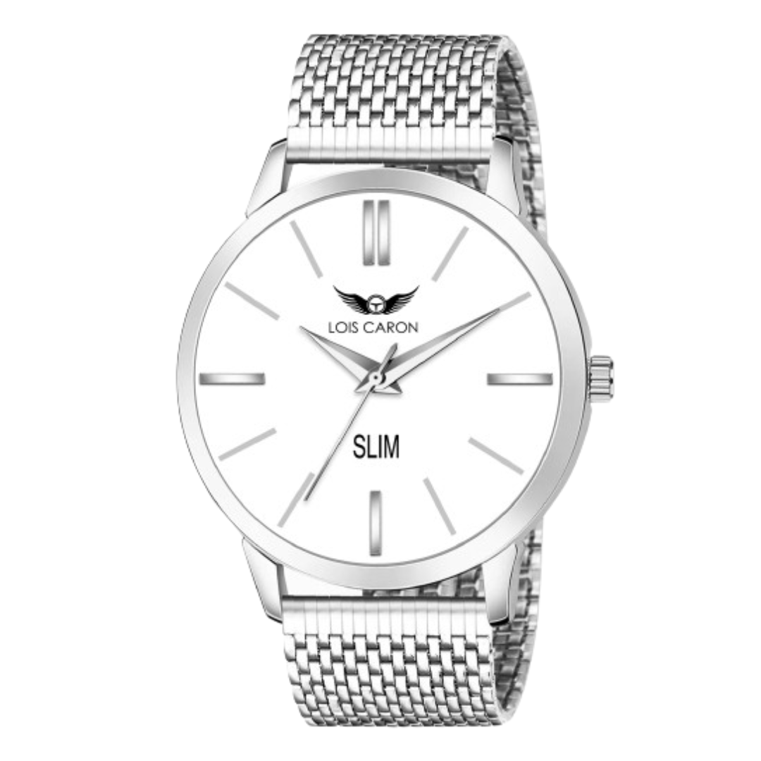 LOIS CARON  Mesh Design Chain Minimalist Slim Meta Quartz for Boys Analog Watch - For Men LCS-4284