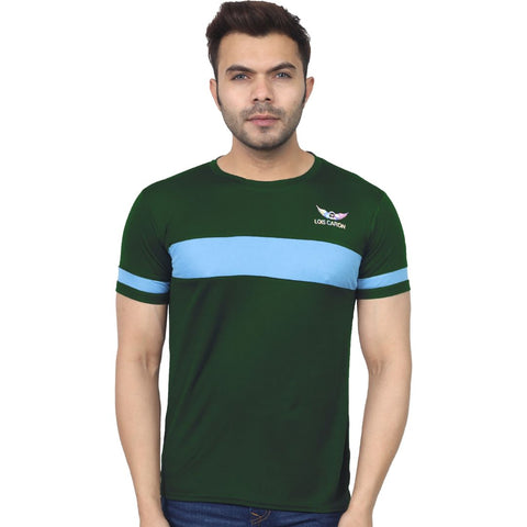 LCTM-10L Dark Green With Blue Vertical Dry Fit Men Colorblock Round Neck Polyester Dark Green, Blue T-Shirt