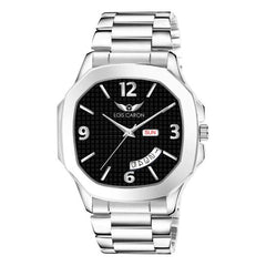 Lois Caron LCS-8312 Men's Quartz Analog Watch with Day & Date Display, Stainless Steel Strap – Stylish Square Dial