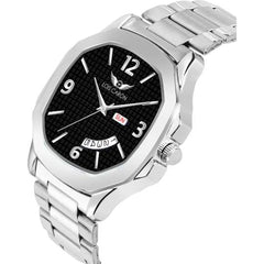 Lois Caron LCS-8312 Men's Quartz Analog Watch with Day & Date Display, Stainless Steel Strap – Stylish Square Dial