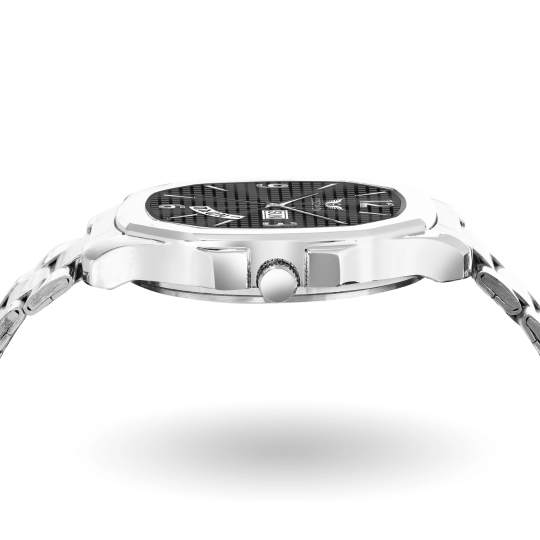 Lois Caron LCS-8312 Men's Quartz Analog Watch with Day & Date Display, Stainless Steel Strap – Stylish Square Dial