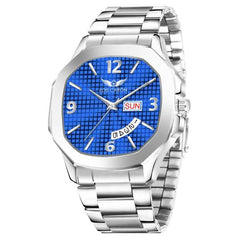 Lois Caron LCS-8313 Men's Quartz Analog Watch with Day & Date Display, Stainless Steel Strap – Stylish Square Dial