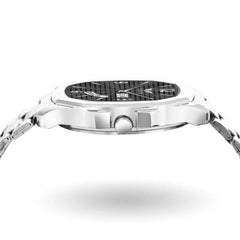 Lois Caron LCS-8312 Men's Quartz Analog Watch with Day & Date Display, Stainless Steel Strap – Stylish Square Dial