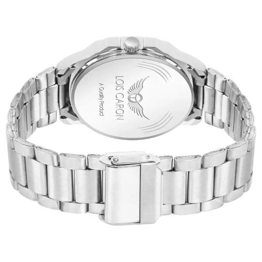 Lois Caron LCS-8312 Men's Quartz Analog Watch with Day & Date Display, Stainless Steel Strap – Stylish Square Dial
