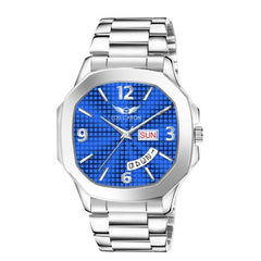 Lois Caron LCS-8313 Men's Quartz Analog Watch with Day & Date Display, Stainless Steel Strap – Stylish Square Dial