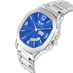 Lois Caron LCS-8313 Men's Quartz Analog Watch with Day & Date Display, Stainless Steel Strap – Stylish Square Dial