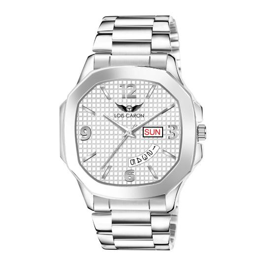 Lois Caron LCS-8314 Men's Quartz Analog Watch with Day & Date Display, Stainless Steel Strap – Stylish Square Dial (Copy)