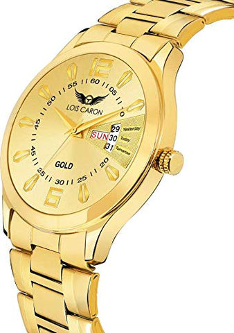 LOIS CARON Analogue Men's Watch (White Dial Gold Colored Strap)  LCS-8404