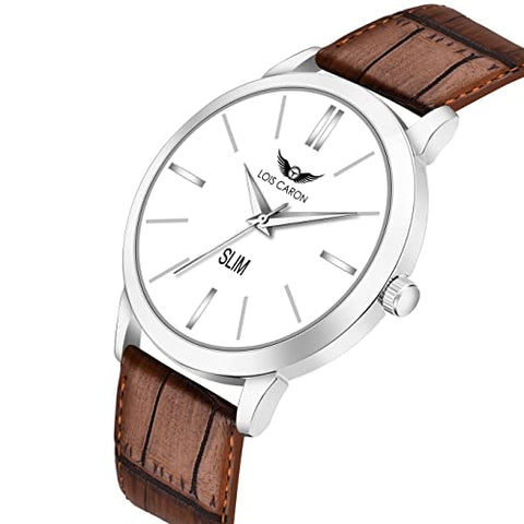 LOIS CARON Ultra Slim Series White Dial & Brown Leather Strap for Boys Analog Watch - for Men(LCS-4255)