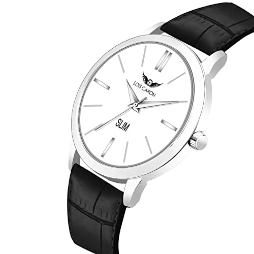 LOIS CARON Ultra Slim Series White Dial & Black Leather Strap for Boys Analog Watch - for Men(LCS-4257)