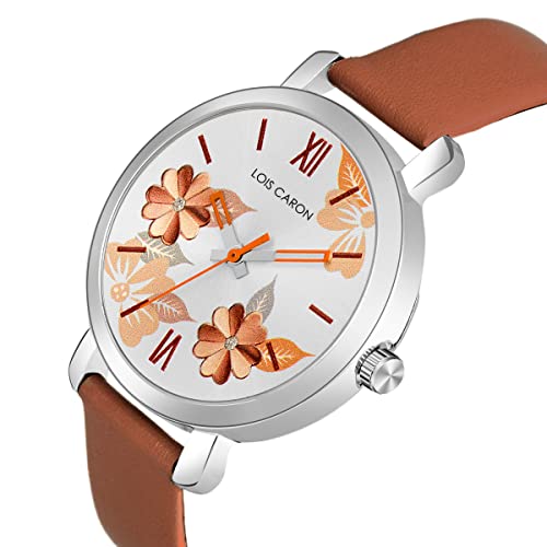 LOIS CARON White Dial & Brown Leather Strap Analogue Women's Watch (LCS-4692)