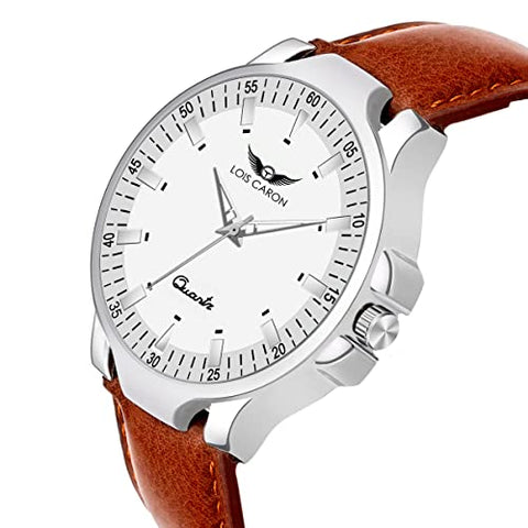 LOIS CARON White Dial & Brown Leather Strap for Boys Analog Watch - for Men(4248)