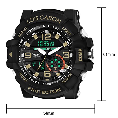 LOIS CARON Analog Digital Sports Black Dial Men's Watch (LCS-1018)